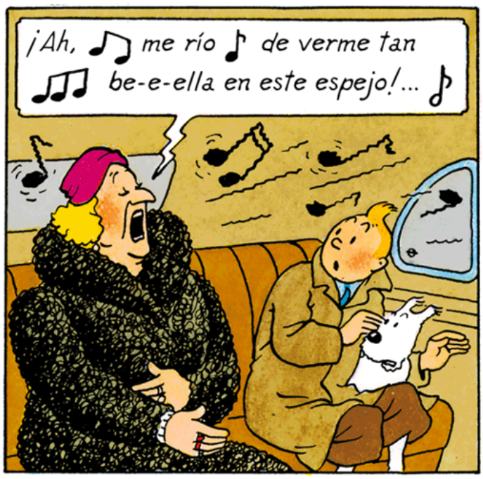 Tintin dans la voiture avec Bianca Castafiore dans le Sceptre d'Ottokar